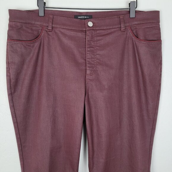 Lafayette 148 Waxed Denim Slim Leg Jeans Coated Dark Red Size 16 - Picture 2 of 14